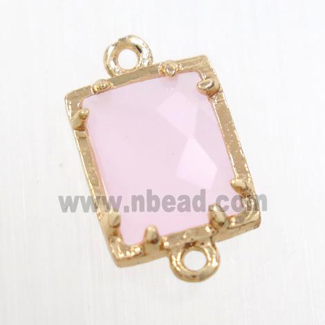 pink crystal glass connector, rectangle, gold plated