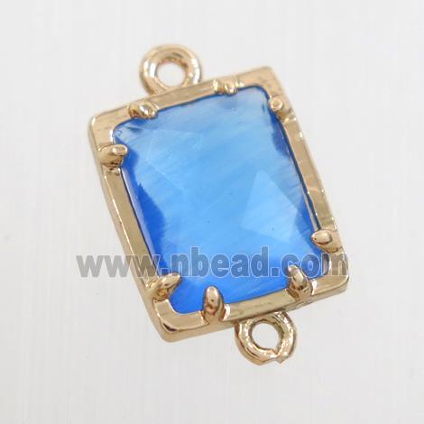 skyblue glass connector, rectangle, gold plated