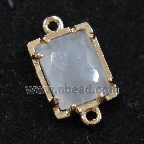 white glass connector, rectangle, gold plated