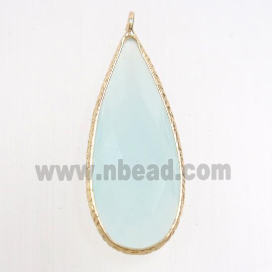 whitegreen crystal glass pendant, teardrop, gold plated