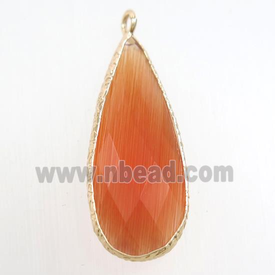orange crystal glass pendant, teardrop, gold plated