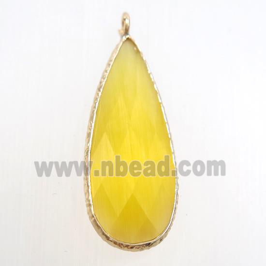 yellow crystal glass pendant, teardrop, gold plated