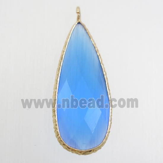 skyblue crystal glass pendant, teardrop, gold plated