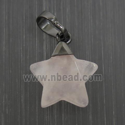 Rose Quartz star pendant, black plated