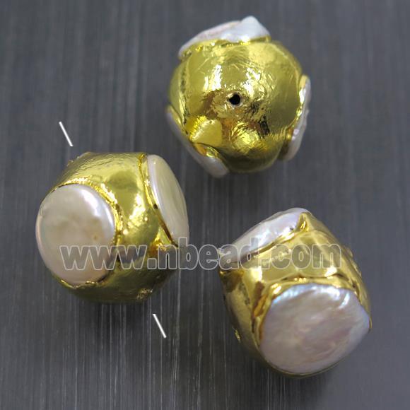 white baroque style Pearl beads, gold plated