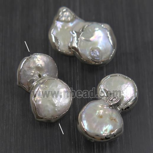 white baroque style Pearl beads, platinum plated