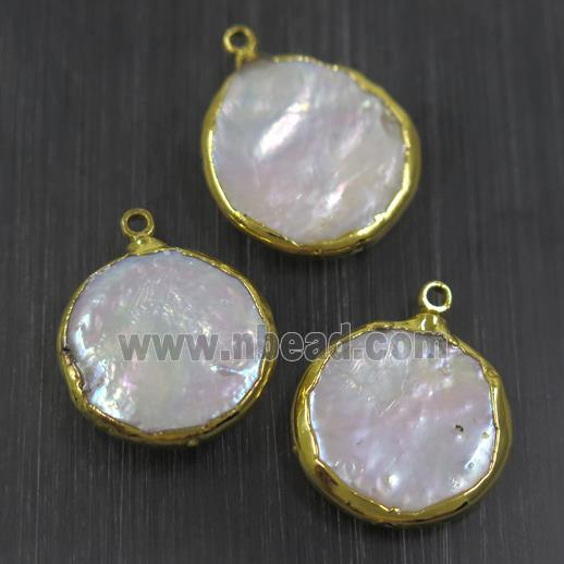 white freshwater Pearl pendants, circle, gold plated