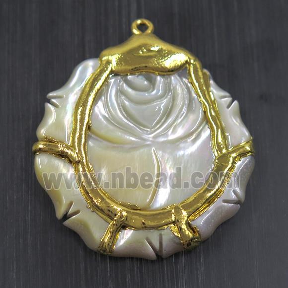 pearlized shell pendant, flower, gold plated