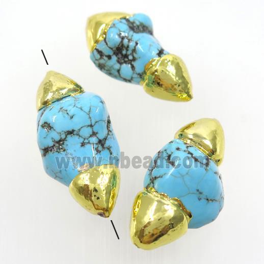 blue Magnesite Turquoise beads, freeform, gold plated