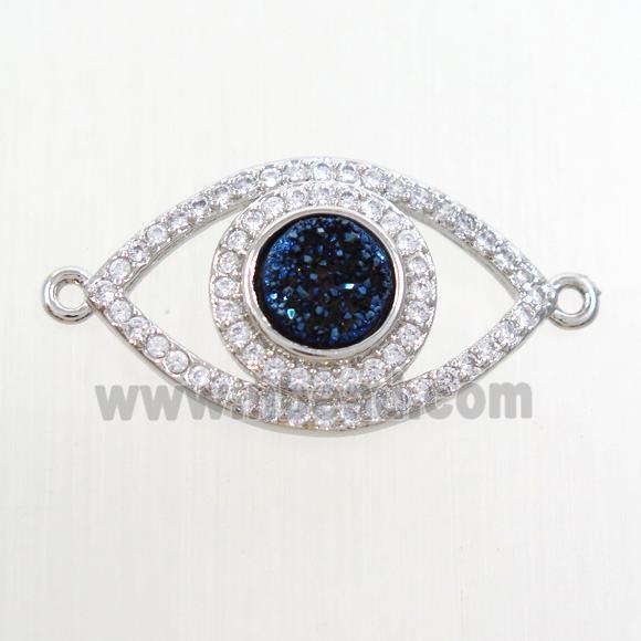blue druzy quartz eye connector paved zircon, platinum plated