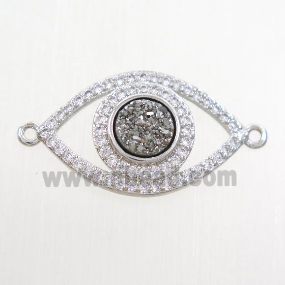 silver druzy quartz eye connector paved zircon, platinum plated