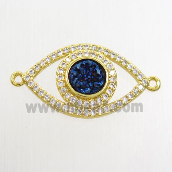blue druzy quartz eye connector paved zircon, gold plated