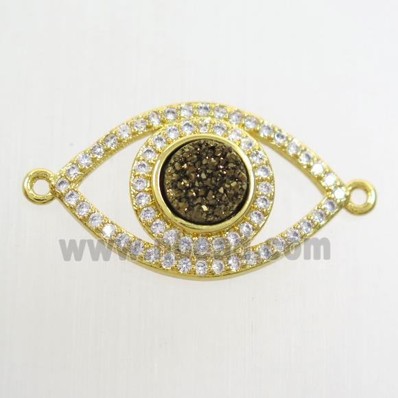 golden druzy quartz eye connector paved zircon, gold plated