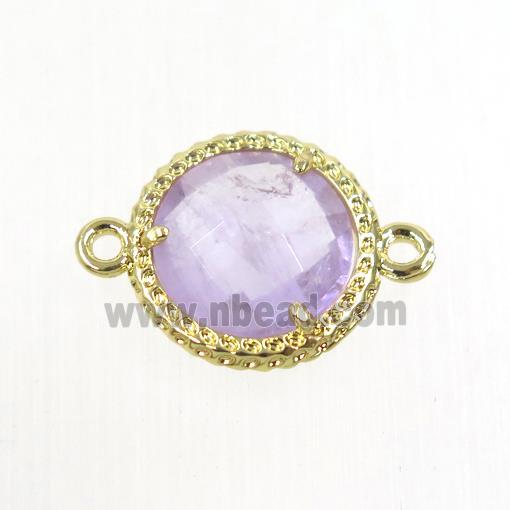 purple Amethyst circle connector, gold plated