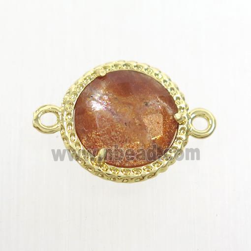 orange MoonStone circle connector, gold plated