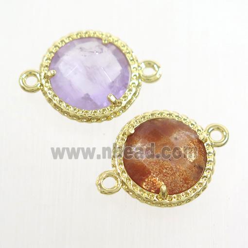 mix gemstone circle connector, gold plated