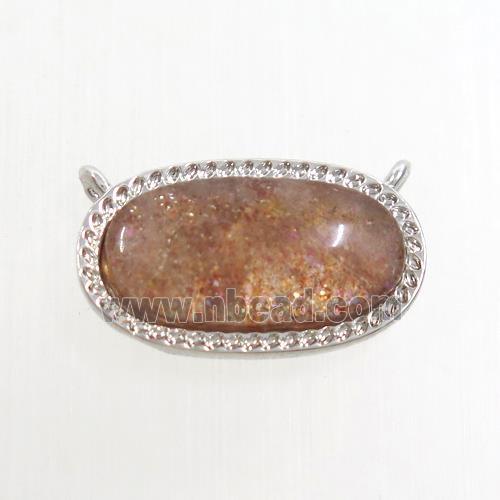 golden Strawberry Quartz oval pendant with 2loops, platinum plated