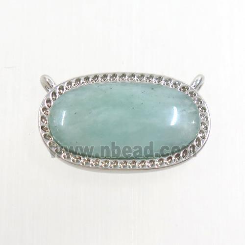 green Amazonite oval pendant with 2loops, platinum plated