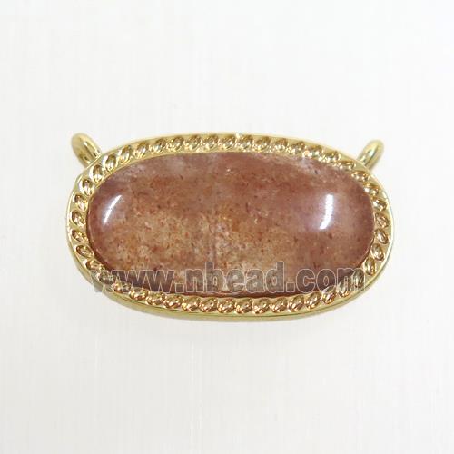 golden Strawberry Quartz oval pendant with 2loops, gold plated