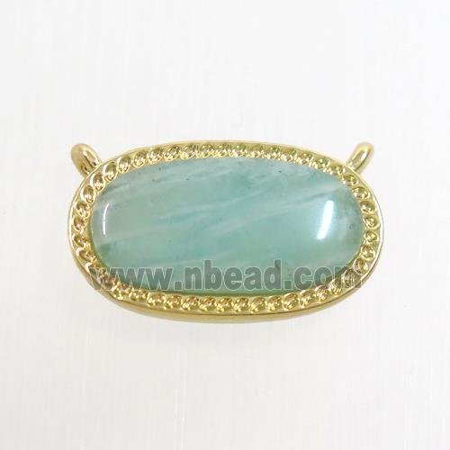 green Amazonite oval pendant with 2loops, gold plated