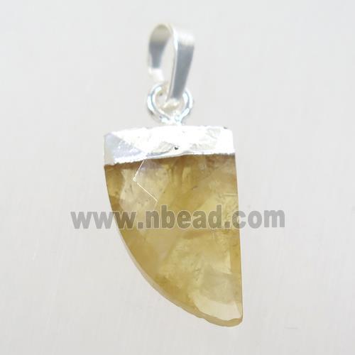 yellow Citrine horn pendant, silver plated