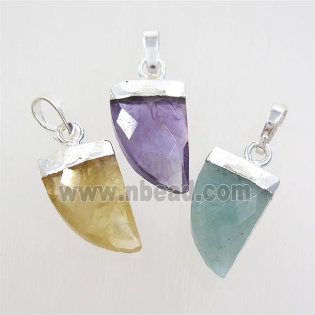 mix gemstone horn pendant, silver plated