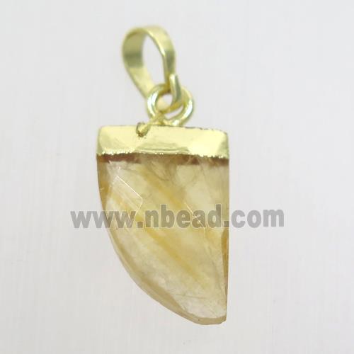 yellow Citrine horn pendant, gold plated