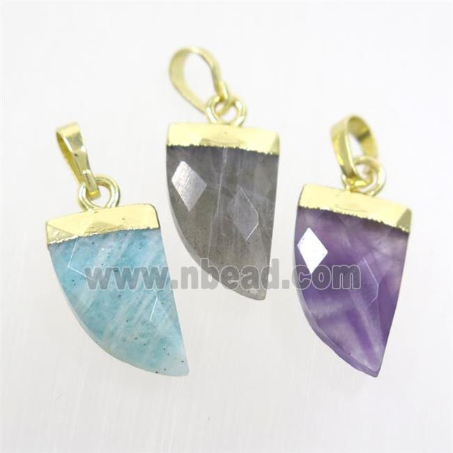 mix gemstone horn pendant, gold plated