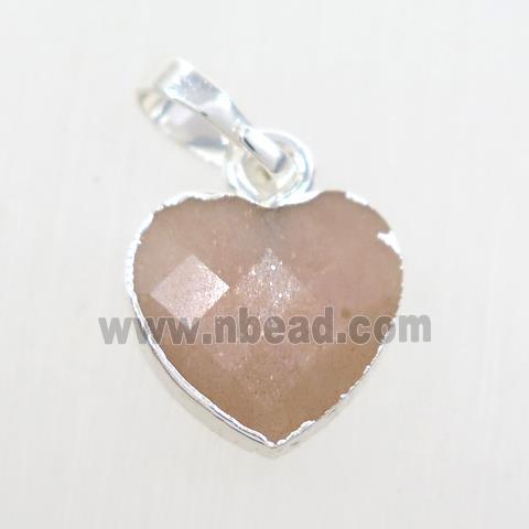 peach MoonStone heart pendant, silver pendant