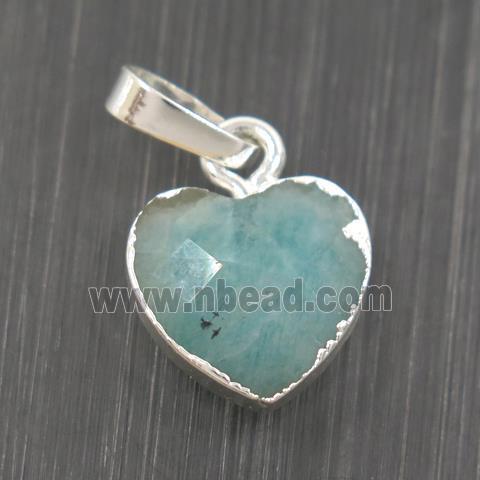 green Amazonite heart pendant, silver pendant