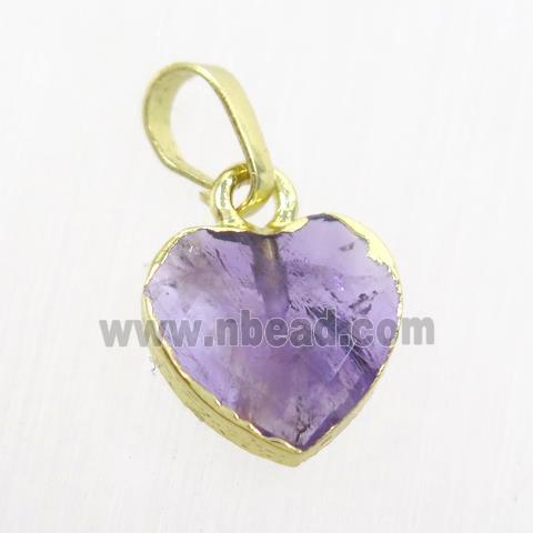 purple Amethyst heart pendant, gold pendant