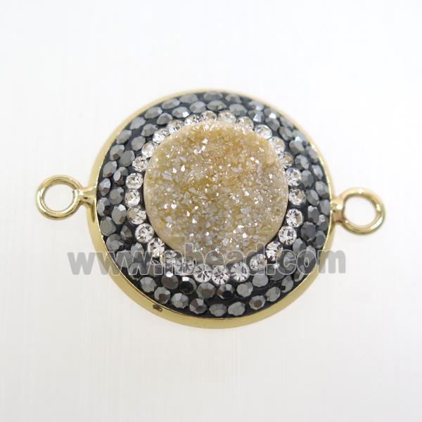 champagne druzy quartz circle connector pave rhinestone, gold plated