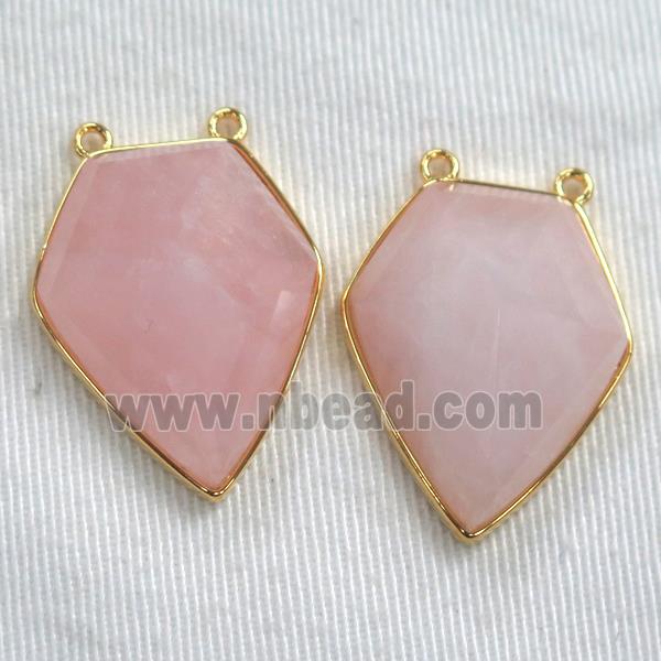 Rose Quartz arrowhead pendants with 2loops, gold plated