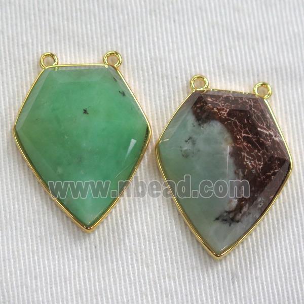 green Australian Chrysoprase arrowhead pendants, gold plated