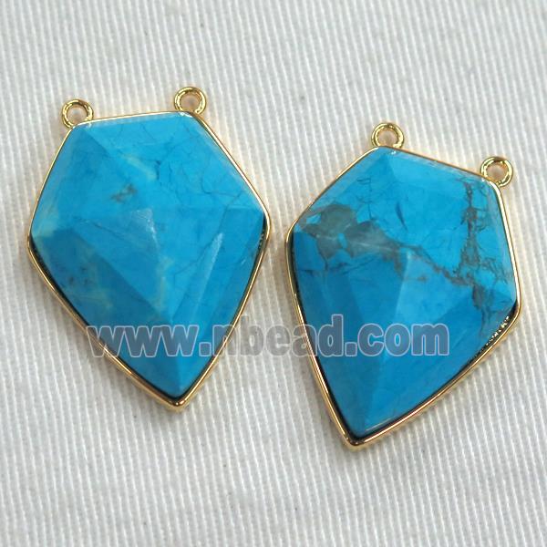 blue Turquoise arrowhead pendants, point, gold plated