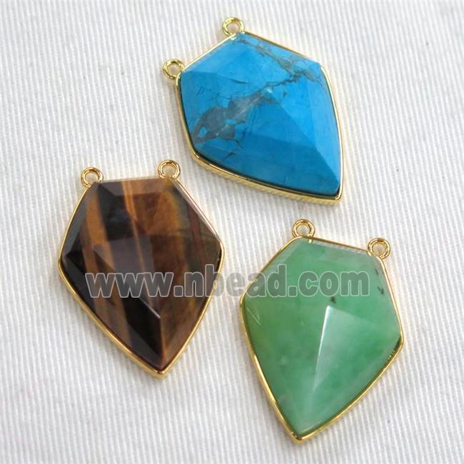 mixed gemstone arrowhead pendants with 2loops, point, gold plated
