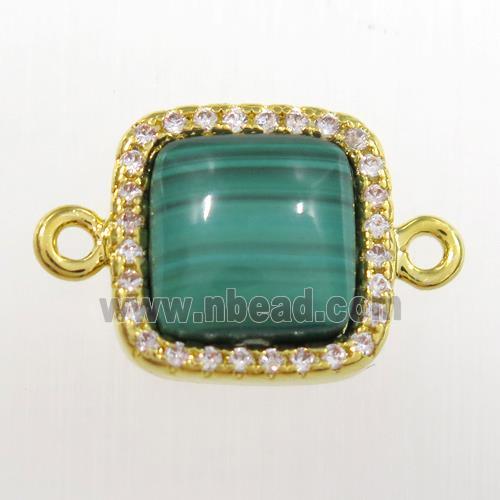 green Malachite square connector pave zircon, gold plated