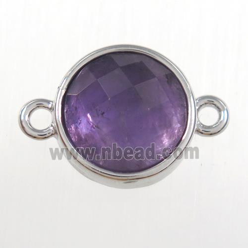 purple Amethyst circle connector, platinum plated