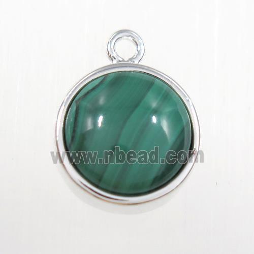 green Malachite circle pendant, platinum plated