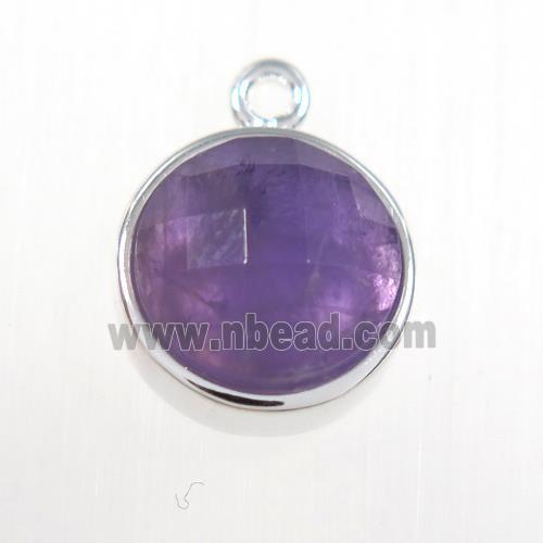 purple Amethyst circle pendant, platinum plated
