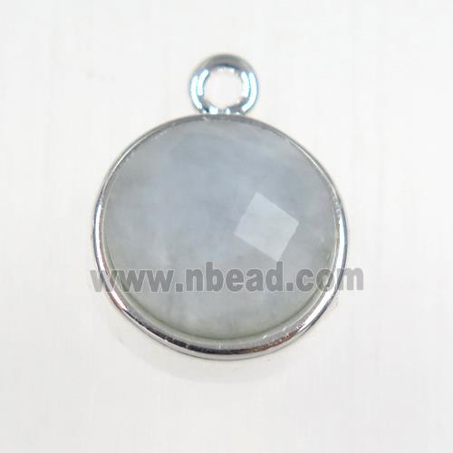 Aquamarine circle pendant, platinum plated