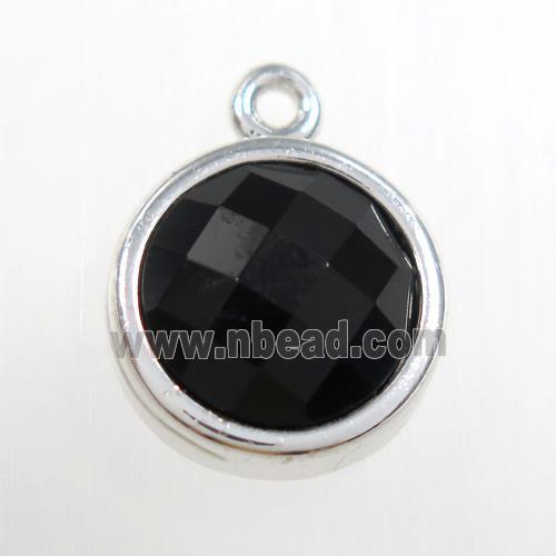black Onyx Agate circle pendant, platinum plated
