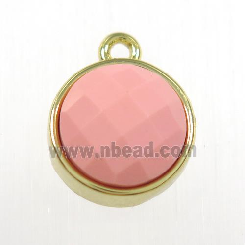 pink dye Coral circle pendant, gold plated