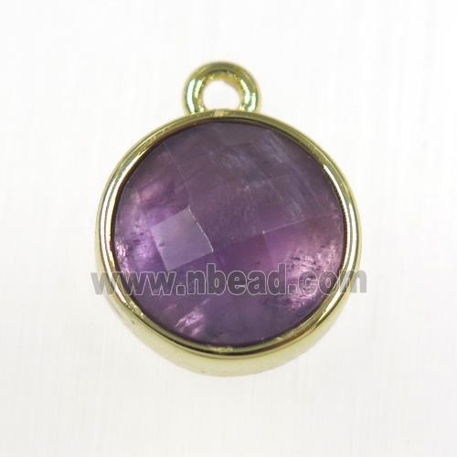 purple Amethyst circle pendant, gold plated