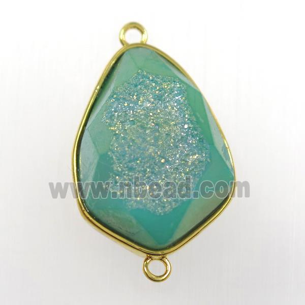 green druzy agate connector, teardrop, gold plated