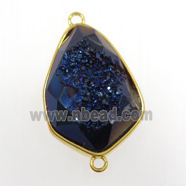 blue druzy agate connector, teardrop, gold plated