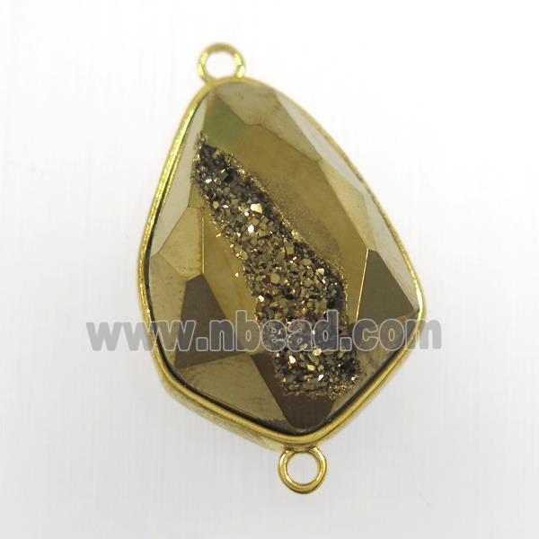 golden druzy agate connector, teardrop, gold plated