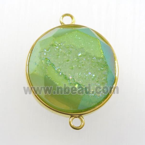 green druzy agate connector, circle, gold plated