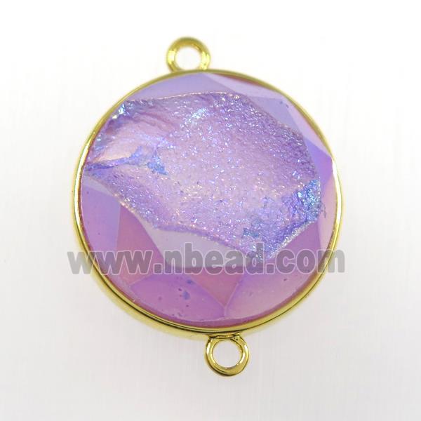 purple druzy agate connector, circle, gold plated