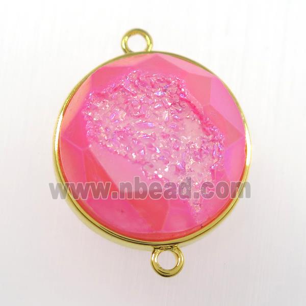 hotpink Druzy Agate connector, circle, gold plated